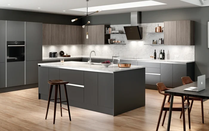 Contemporary grey kitchen with island